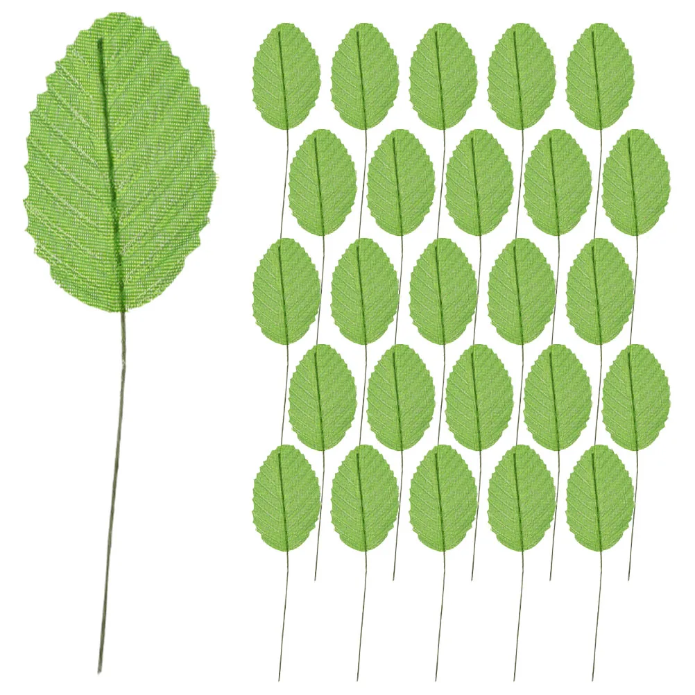 

50pcs Artificial Leaf Headdress Fake Green Leaves with Stem for Home Flower Leaves Lifelike Photo Props
