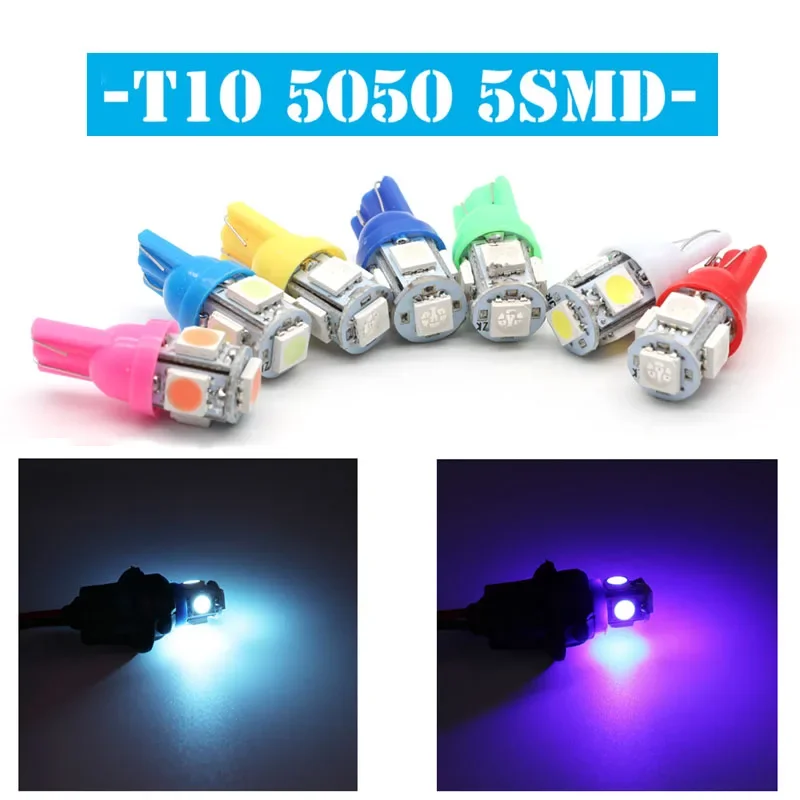 10Pcs Car LED Light Bulb T10 W5W 5050 5SMD DC12V 194 Auto Interior LED Signal Light License Plate Bulbs Accessories