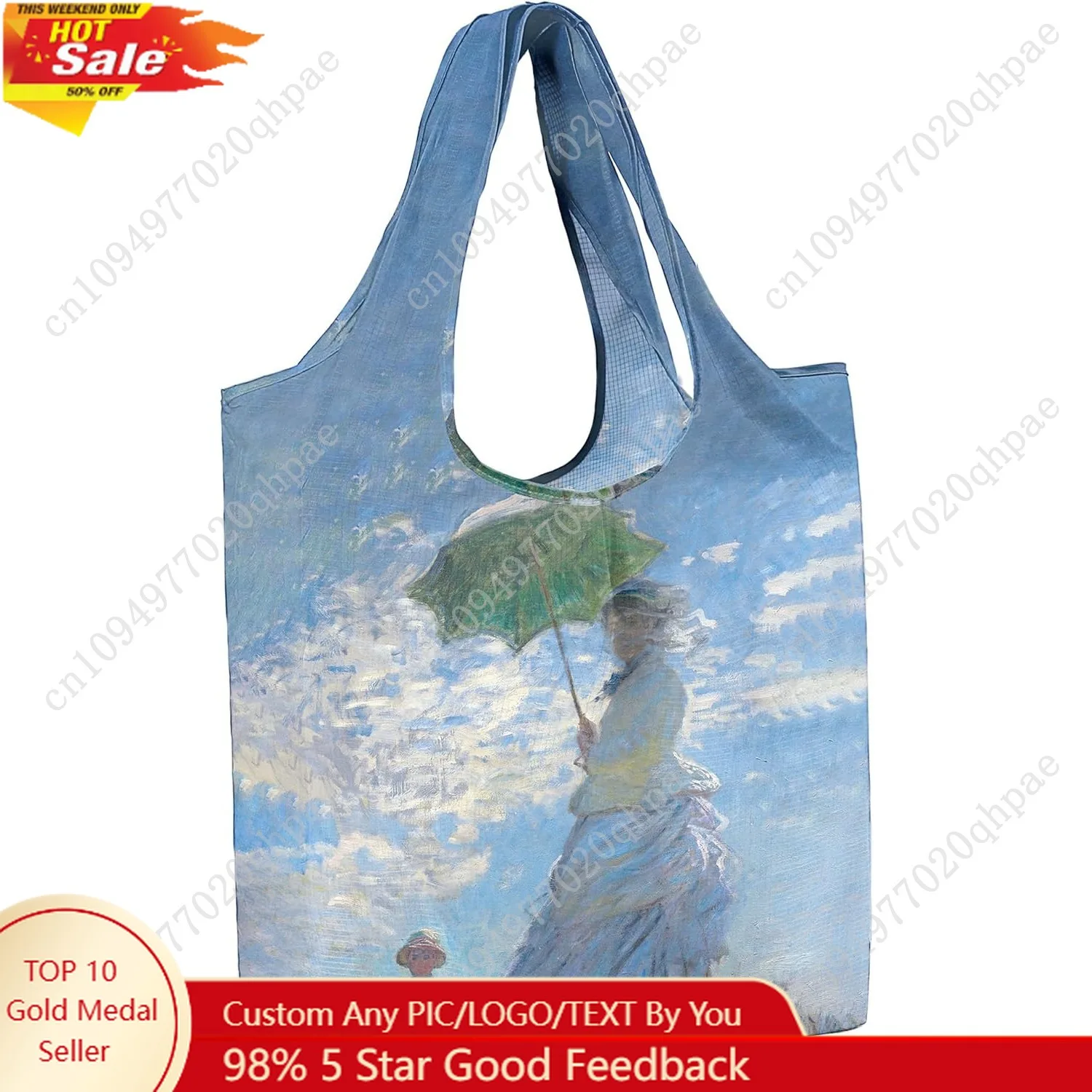 حقيبة حمل فنية للرسم الزيتي - حقيبة بقالة كبيرة قابلة لإعادة الاستخدام، أكياس بقالة من البوليستر هدايا للنساء، قابلة للطي، قابلة للغسل، عبوة