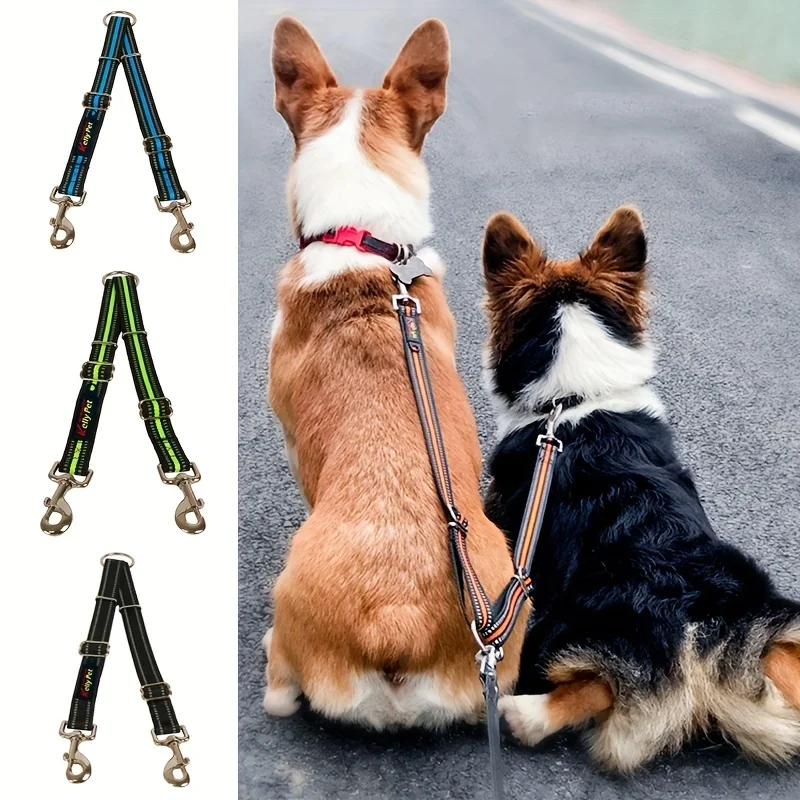 Nylon reflective silk double dog leash can lead two pets adjustable multi-color optional