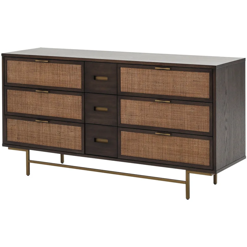

Retro dead wind solid wood rattan chest of drawers bedroom storage cabinet underwear drawer cabinet locker decoration