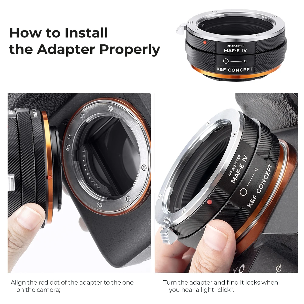 K&F Concept Adapter Ring for Sony Alpha A and Minolta AF Lens Mount to Sony E Camera Body MAF-E IV PRO