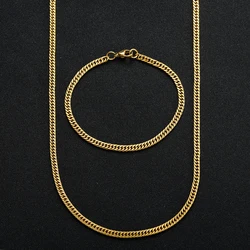 New Arrival Width 4MM 316L Stainless Steel Gold Plated Chain Necklace Bracelet Fashion Men's Jewelry Set Party Gift