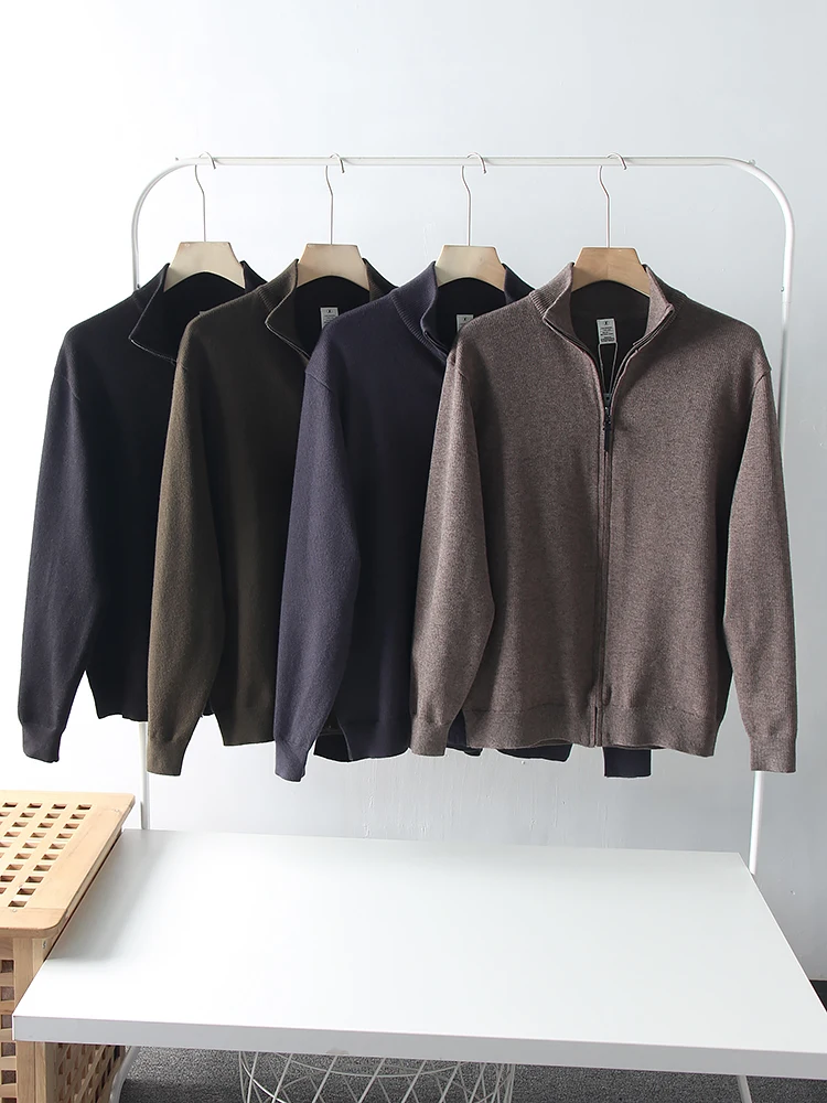 

Soft Skin-Friendly Men's Casual Knitted Sweater Coat Zipper Sle Autumn Winter Faionable Youth Pure Color Long Sve Top