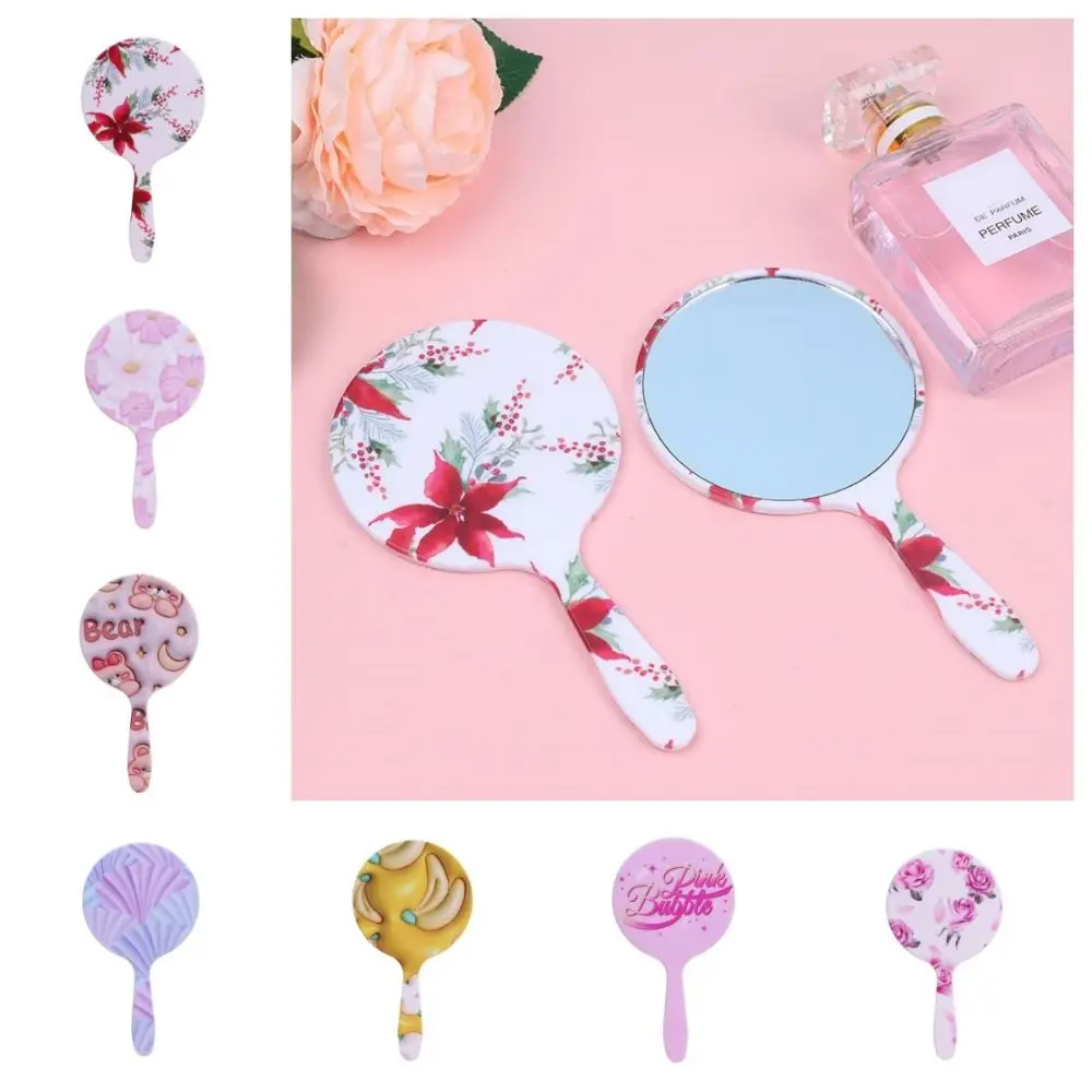 MIni with Handle Handheld Makeup Mirror Round High-definition Makeup Vanity Mirro Lightweight Ins Hand Compact Mirror Home