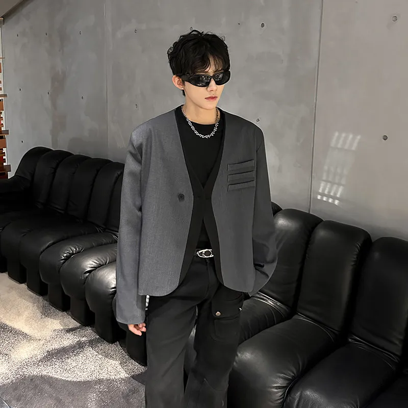 

Мужской костюм с пэчворк-дизайном в стиле весна-осень, однобортный, на одной пуговице, модный городской повседневный стиль, из полиэфирного волокна