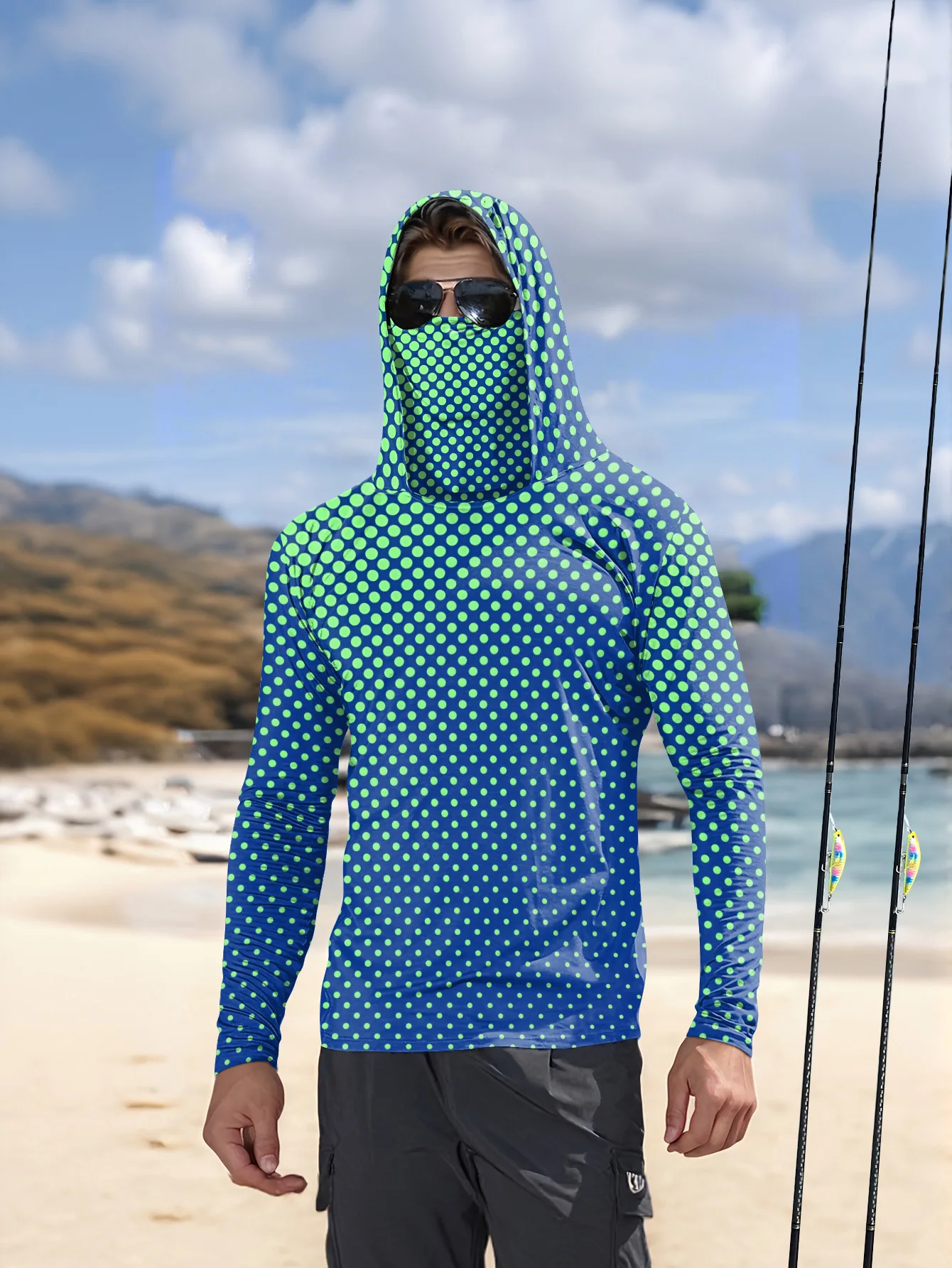 2026 New Model UV-Resistant Fishing Shirt with Long Sleeves and Hooded Collar - UV-Resistant Fishing Mask Clothing