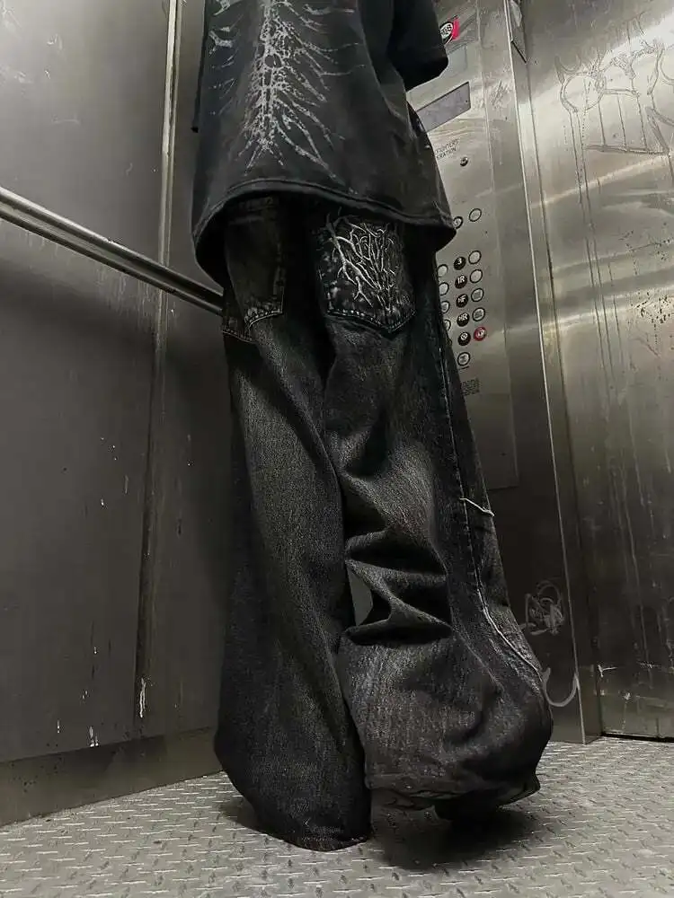 Y2K Baggy Jeans High Street Spider Embroidered Patch Hip Hop Streetwear Gothic Retro Oversized vintage Unisex Mopping Pants