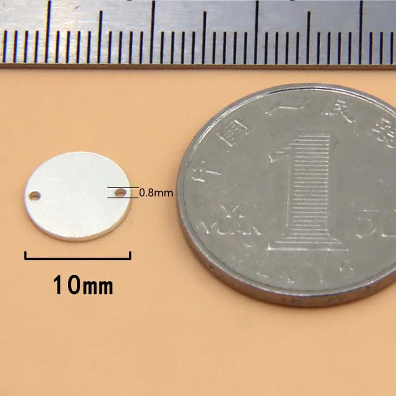 925スターリングシルバーペンダント,ラウンドイヤリング,ダブルホール,刻印刻印文字,ピュア,ソリッド,10mm, 5個