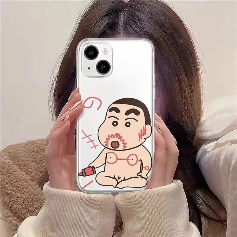 

Kawaii Anime Crayon Shin-Chan Iphone15 Transparent Phone Case Cartoon 11 12 13 14Pro Max Plus Fall Prevention Phone Case Gifts