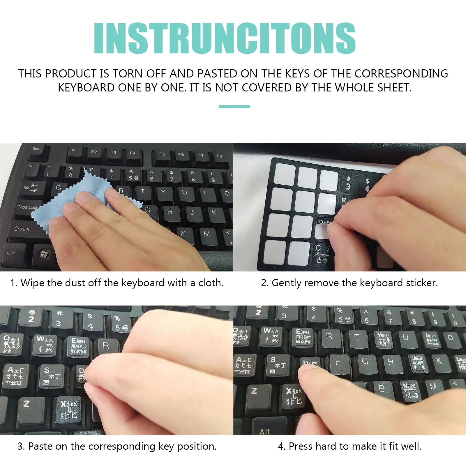 

5pcs 5 Sheets Laptop Stickers Keyboard Universal English Labels Computer PVC Letter Large