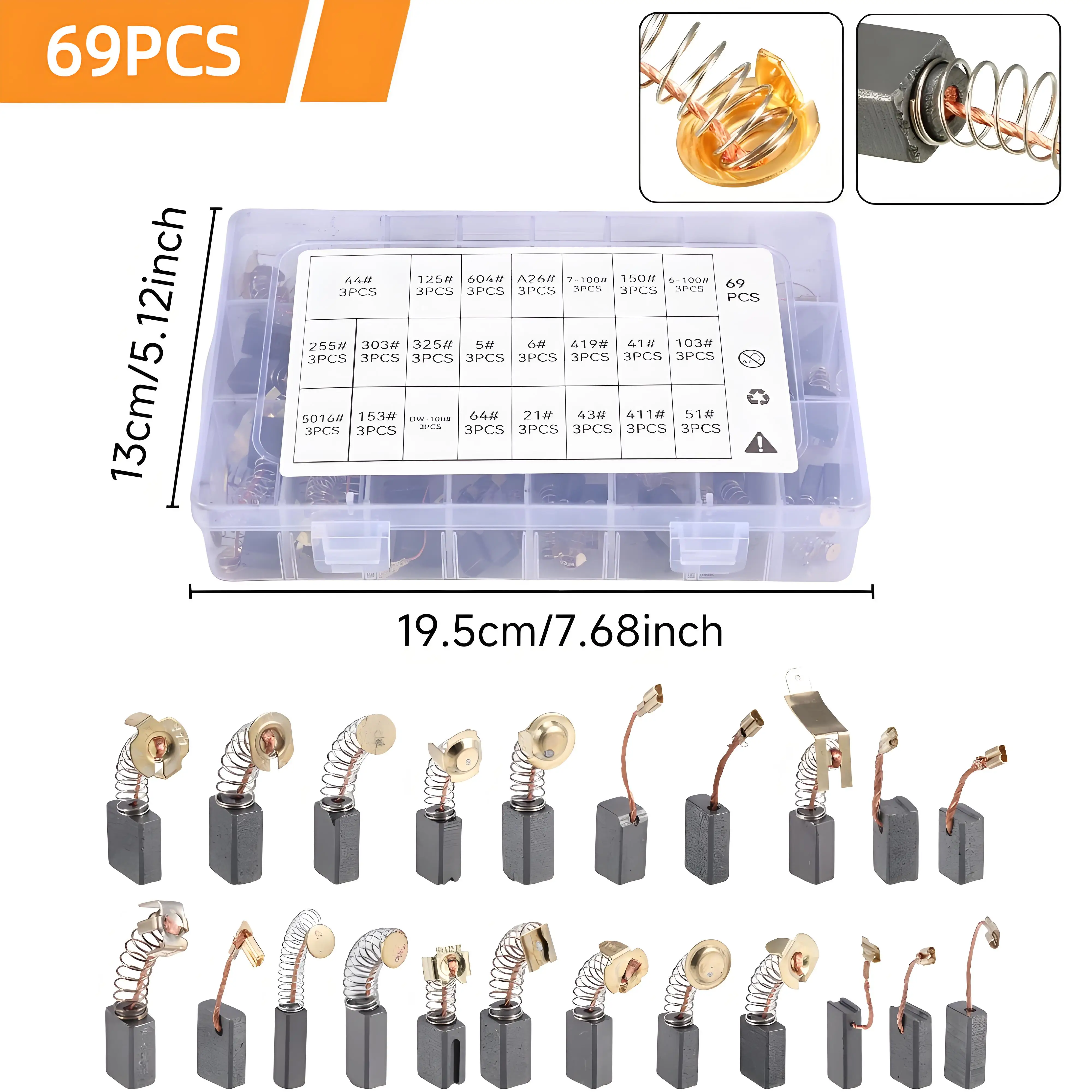 

69Pcs Motor Carbon Brush Replacement 23 Different Sizes Electric Generic Brush Combination Sets for Angle Grinder Hammer Drill