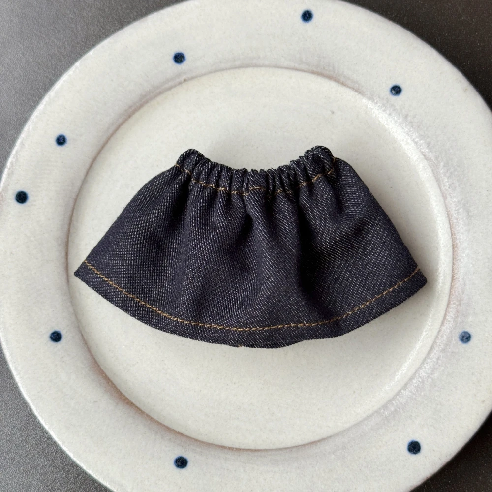 4 Styles Lace Pleated Mini Skirt & Denim Skirt for 10cm Plush Doll Replacement Clothes Beige White Black Denim view 6