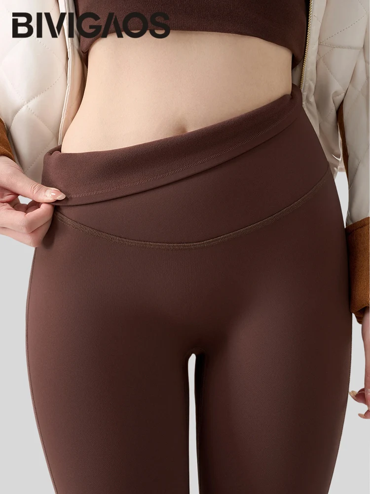 กางเกงเลกกิ้งโยคะ BIVIGAOS รุ่น Autumn Winter 3D ผ้า Sharkskin อุ่นสบาย สำหรับผู้หญิง ยืดหยุ่น กระชับรูปร่าง ผ้าขนแปรงนุ่มเบา เหมาะสำหรับออกกำลังกายและเล่นกีฬา