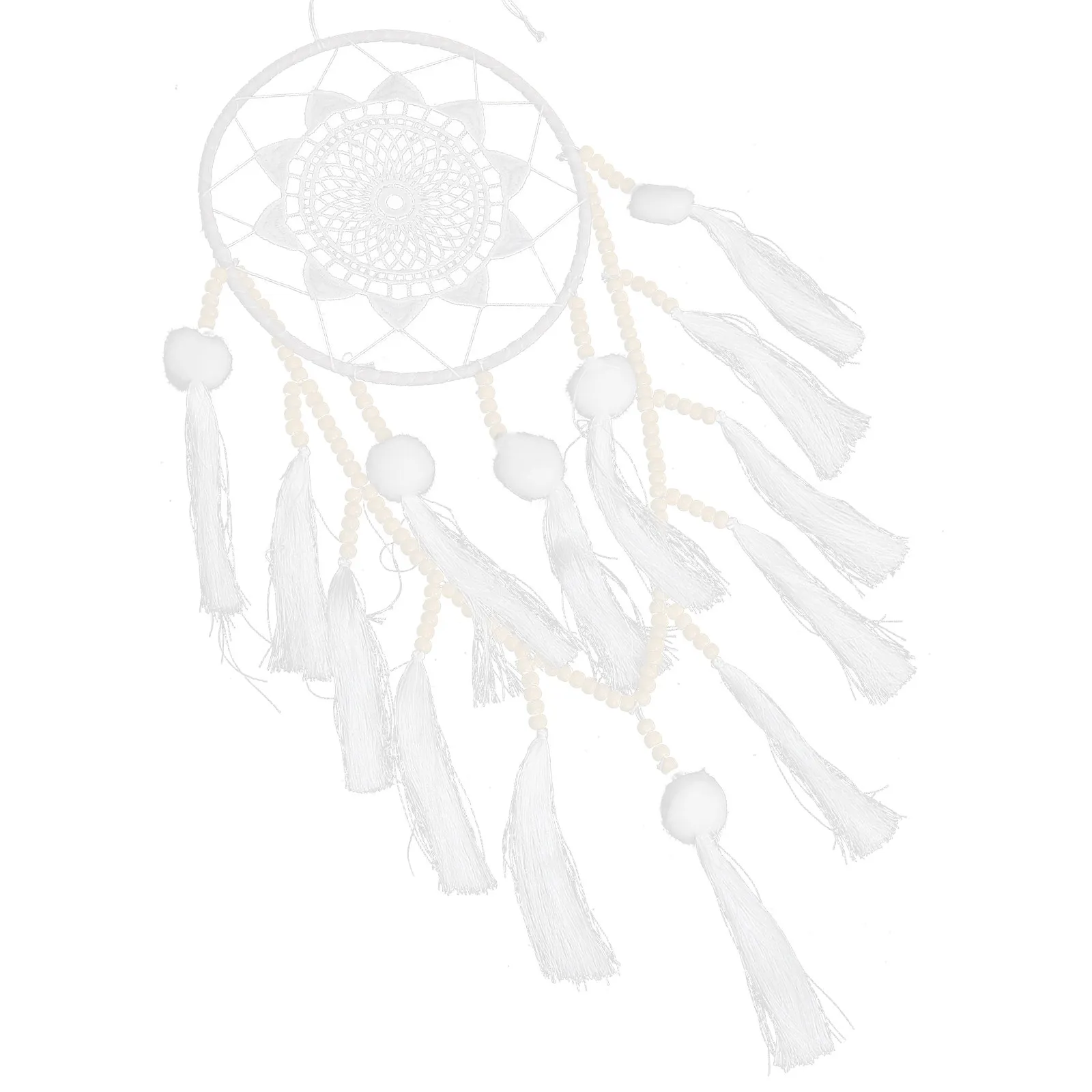 Large White Dreamcatcher Wall Decor Bohemian Macrame Wall Hanging with Pompom Accents Wooden Beads Handmade Tassel for Bedroom