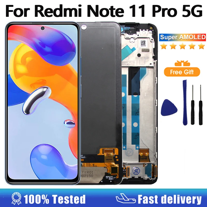 Super AMOLED Display For Xiaomi Redmi Note 11 Pro 5G LCD Display Touch Screen Assembly For Redmi Note 11 Pro 5G Screen