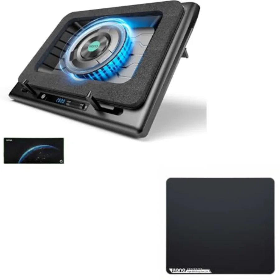 

llano Laptop Cooler Bundle with Glass Mousepad Large Size Black Enhanced Cooling Performance and Smooth Surface for Gaming and