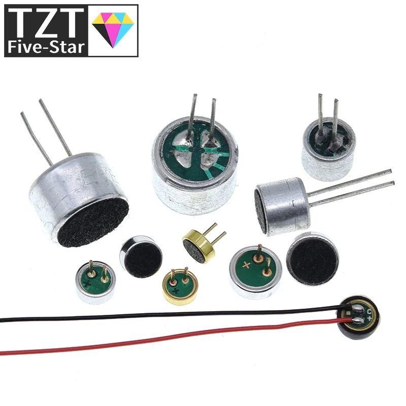TZT 10 قطعة ميكروفونات إليكتريت متنوعة مع 2 دبوس لاقط 9x7 مللي متر 9767 6x5 مللي متر 6050 6x2.2 مللي متر 6022 4.5x2.2 مللي متر 4522 4x1.5 مللي متر 4015