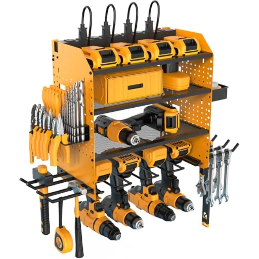 

eavy Duty Power Tool Orgazer Wall Mount wit Carging Station 4 Layer Gara Stora Adjustale Sees eigt olds 4 Drills 2 ooks Screw a