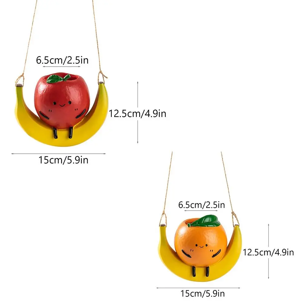 Funny Cute Hanging Planter Swing Orange Shape Resin Sculpture Planter Decorative Handmade Fruit Shape Flower Pot Balcony