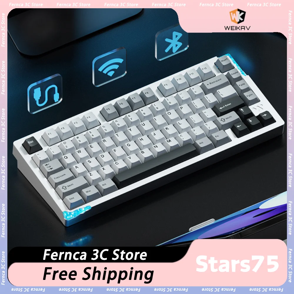 Weikav Stars75 Mechanical Keyboard Aluminum 3 Mode Wireless Keyboards Hot Swap Keyboard Custom Support VIA/QMK PC Accessories