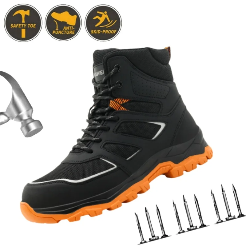 Steel Toe Men Puncture-protective Work Boots Safety Shoes Work Anti-smash Protect Boots Indestructible Safety Lightweight Shoes