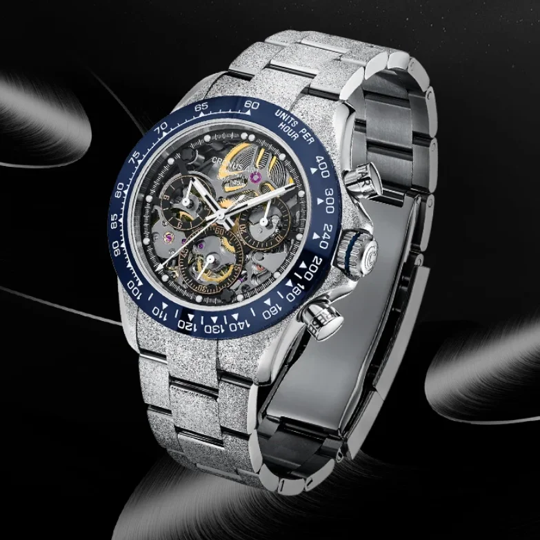 

CRONUSART Мужские часы с хронографом 40 мм Автоматические механические наручные часы Светящийся сапфировый циферблат со скелетом Керамический безель Керамический безель