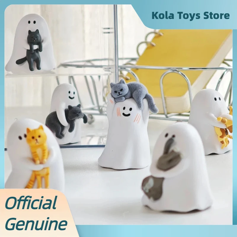 Коллекционные фигурки-сюрпризы 52TOYS Ghost Behold My Cat: милые миниатюрные модели призрачных котиков, украшения для рабочего стола, подарок на день рождения