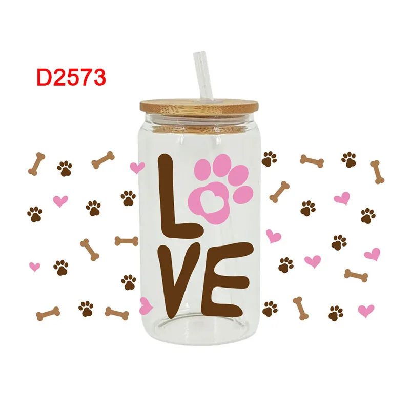 3D UV DTF Transfers Stickers 16oz Cup Wraps Animal Dog Mom Printed For DIY Glass Ceramic Metal Leather Etc. D2464