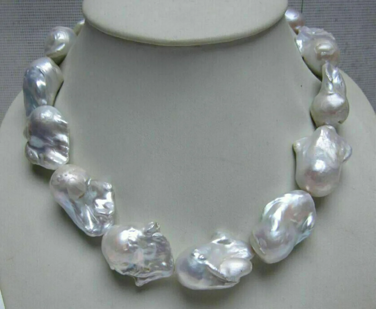 Japanese brand new large natural AAA++South Sea white BAROQUE pearl necklace with 18 inch