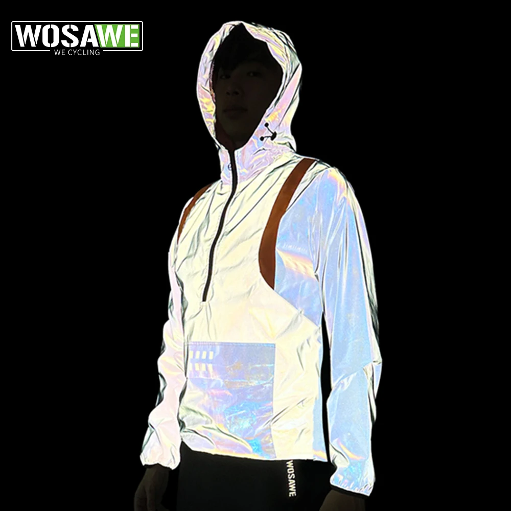 WOSAWE Men Spring Autumn Winter Full Reflective Windbreaker Waterproof Jacket Male Hip Hop Streetwear Night Shiny Hooded Coat