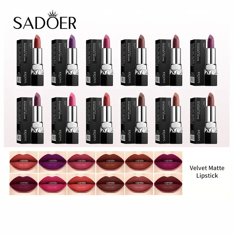 12 Farben Matte Lippenstift Doppelkopf Lippenmantel 24 Stunden Antihaft-Cup Lipgloss Tönung Praller Langlebiges wasserdichtes Lippenstift-Make-up