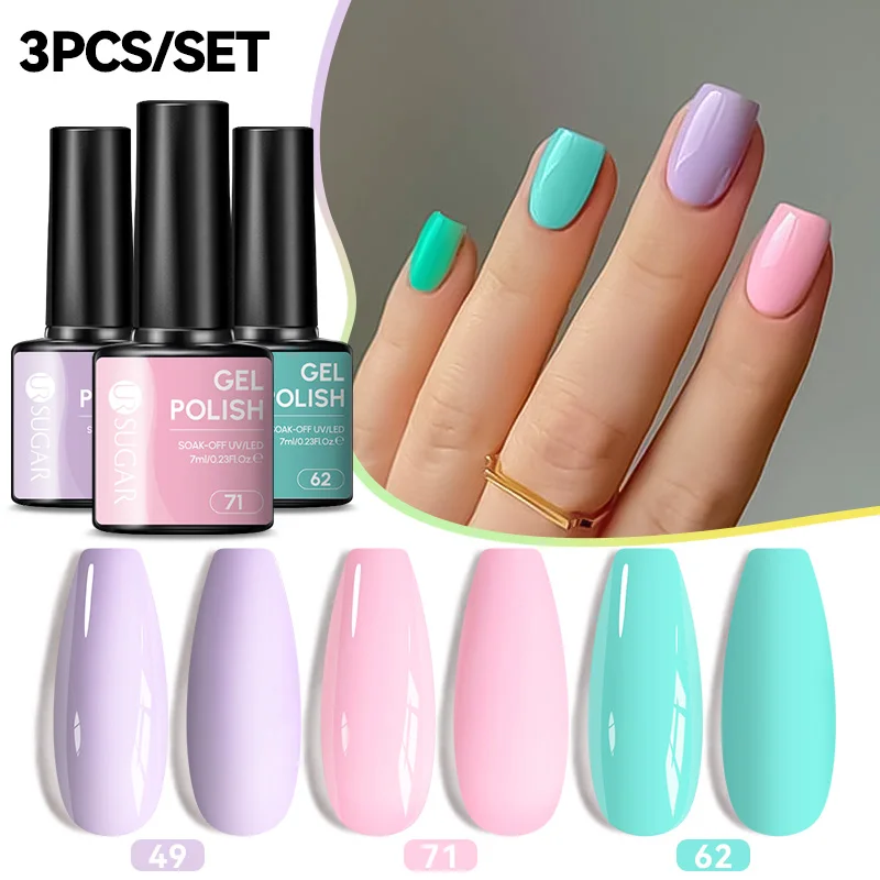 UR SUGAR 3PCS Macaron Nail Gel Polish Set 7ml Pink Purple Blue Colors Gel Nail Art Manicure Soak Off LED UV Gel Nail Varnishes