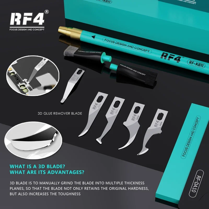 Rf4 RF-KB11 3d Mes En Lijm Verwijdering Borstel Tin Schrapen Chip Cpu Ic Harde Schijf Gelaagd Mes Rand Schrapen Zelfklevende Mobiele Telefoon