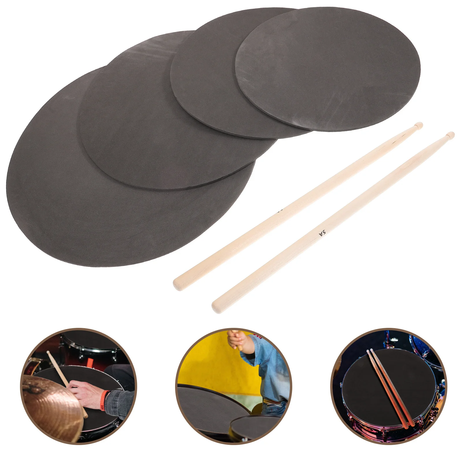 

1Set Quiet Drum Practice Pad Kit 12 Inch Silent Drumming Mat with Mallets Portable Snare Pad for Home Use Drum