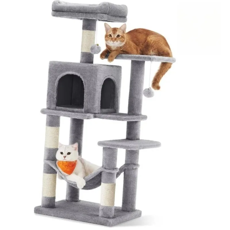 

Cat Tree Tower for Indoor Cats , 44.1-Inch Multi-Level Design with 4 Scratching Posts, Perches, Hammock & Cave for Pet Supplies