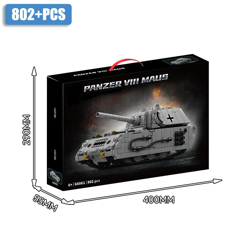 Blocs de construction de modèle de char militaire Panzer VIII Maus de la seconde guerre mondiale, briques MOC WW2, véhicule blindé, jouets de soldat pour enfants, cadeaux  26