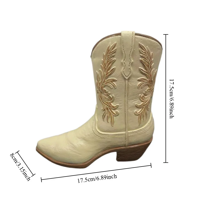 17cm Cowboy Boot Vase Resin Flower Pot Hydroponic Planter Western Vintage Butterfly Living Room Desktop Home Decoration