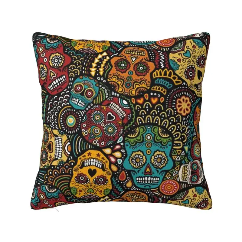 Day Of The Dead Sugar Skull Cushion Covers Polyester Halloween Catholic Pillow Case for Sofa Square Pillowcase Decoration