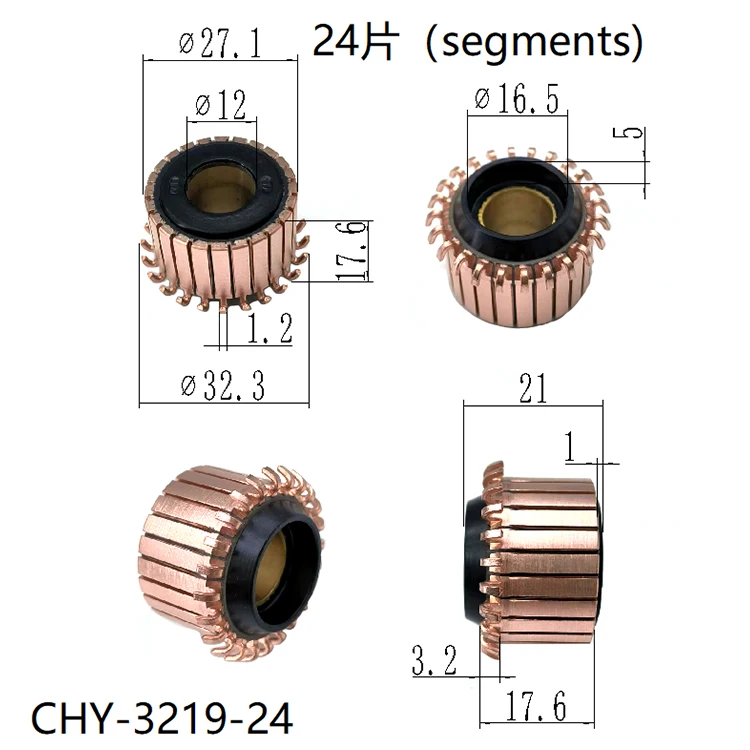 1Pc 12x27.1x17.6(21)x24P Copper Bars Electric Motor Commutator CHY-3219-24