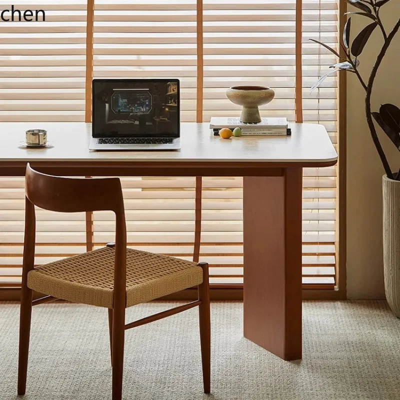 HXL Rectangular Retro Mid-Century Style Rock Slab Solid Wood Comfortable Desk