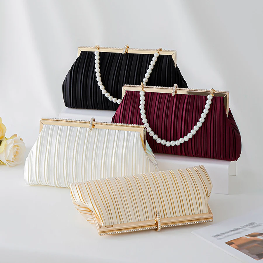 

Роскошная атласная плиссированная сумка-клатч для женщин: элегантная вечерняя сумка для свадьбы, торжественных мероприятий, выпускного вечера, вечеринок, с цепочкой, на плечо, Bolsas