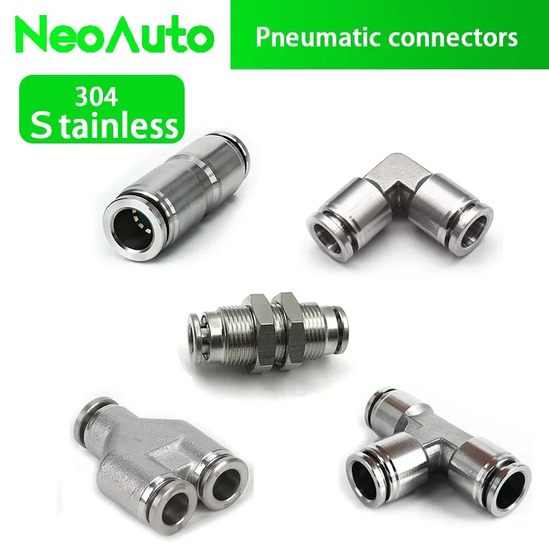304 Stainless Steel Pneumatic Connectors Air Hose Fittings PU PY PE 6mm 8mm 10mm Quick Release Coupling Push Into Tube Fitting