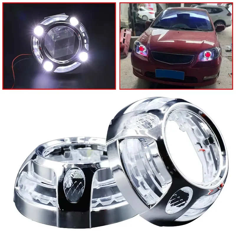 

2Pcs Angel eye dual-light 7.62cm 3.0 Inch round lens cover-ABS resin, car headlight decorative housing Lens Accessories Retrofit