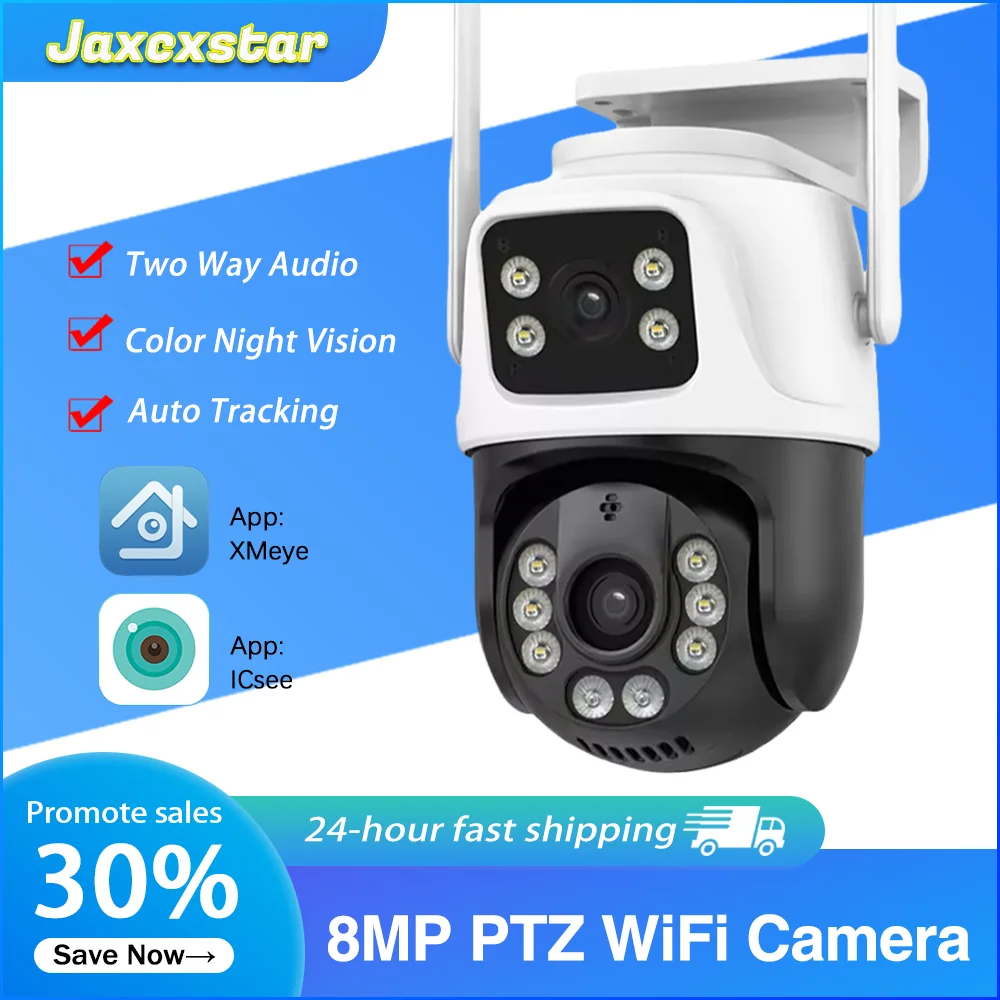 4K 8MP Outdoor Dual Lens PTZ 8MP WIFI IP Camera Home Security Camera Video CCTV Surveillance iCSEE Dual-Screen