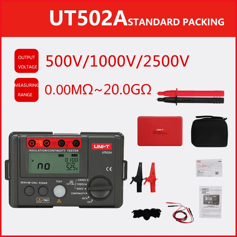 Imagem -05 - Uni-t Isolamento Resistência Tester Voltímetro Digital Alcance Automático Backlight Ohmmeter Terra Ut502a 2500v 20 go