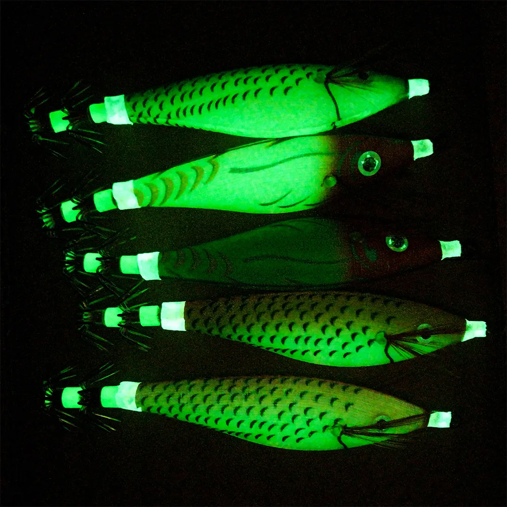 1pc 8cm Luminous Wood Shrimp Lure Squid Hook Jigging Octopus Bait 3D Eye Effect Bait Artificial Baits 101*19mm Fishing Lures