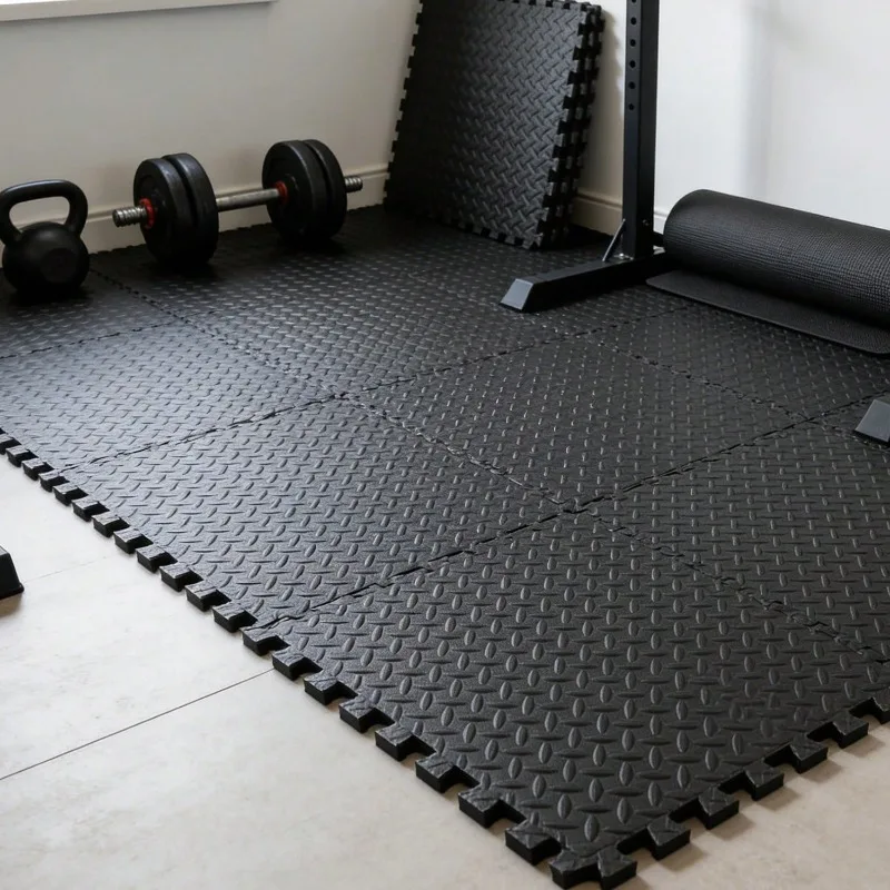 24 Pcs Non-Slip EVA Floor Mats, Waterproof Foam Mat For Living Room Bedroom, Interlocking Carpet Tiles With Border, Anti-Fatigue Standing Mat For Kitchen, Black