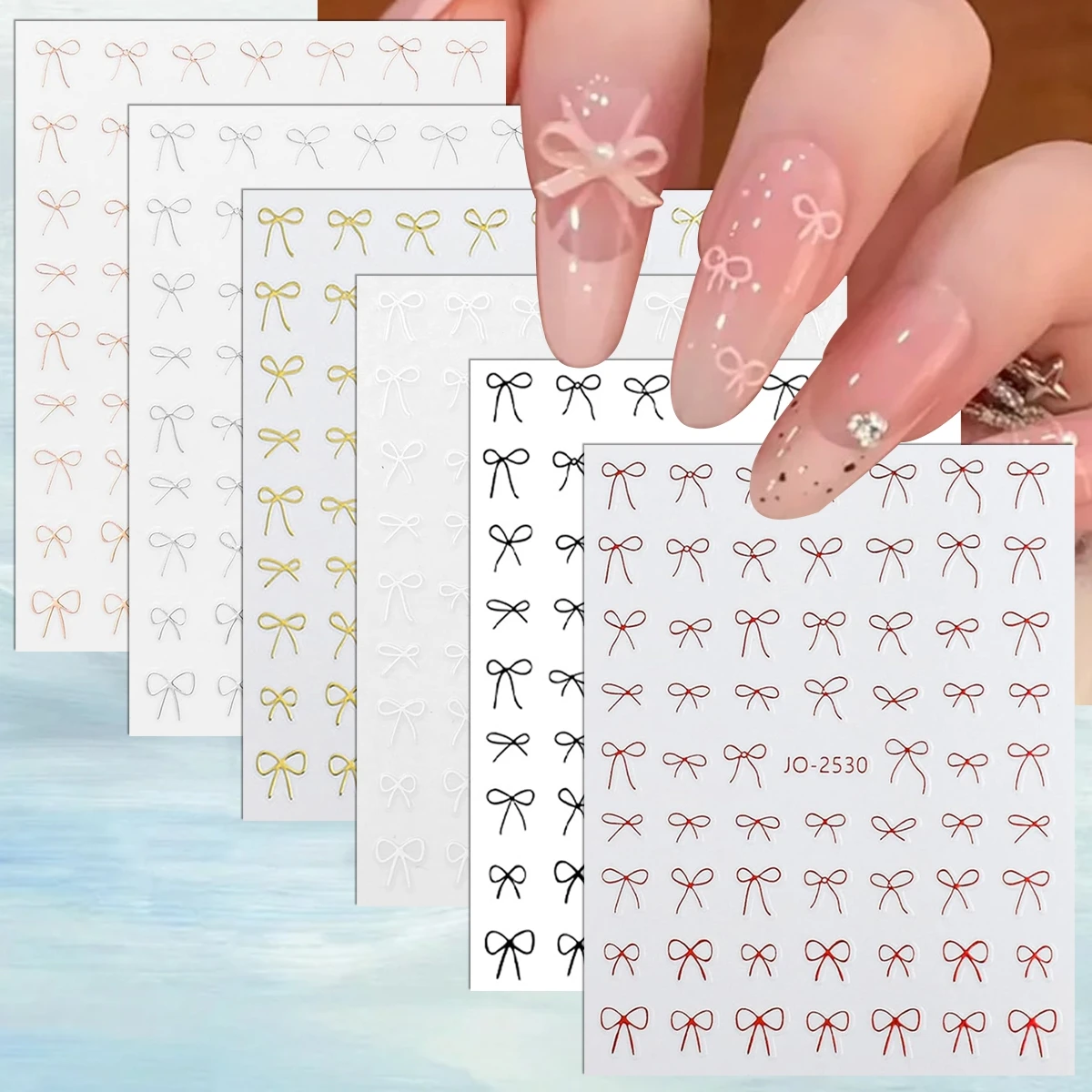 3 bis 18 Blatt Schleifen-Nagelkunst-Aufkleber, Minimalistische Bandmuster-Abziehbilder, Schwarz-Weiß-Gold Schleifenknoten-Nagelaufkleber für DIY-Maniküre