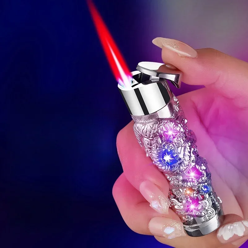 Metal Relief Lantern Inflatable Lighter Portable Windproof Butane Turbine Torch Jet Blue Flame Cigar Tool Fashionable Men's Gift view 2